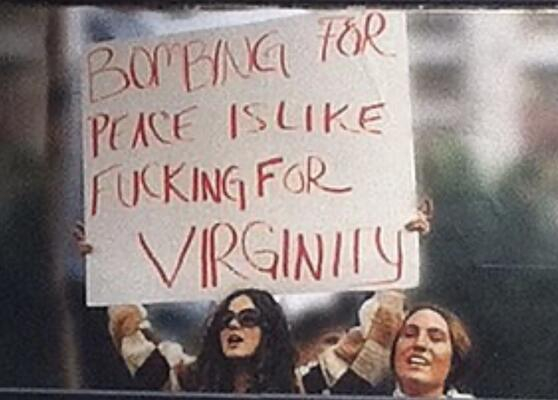 Demobanner: bombing for peace is like fucki9ng for verginity